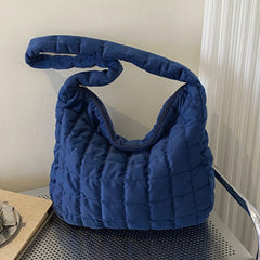 Quilted Plaid Underarm Bag for Women Soft Casual Tote
