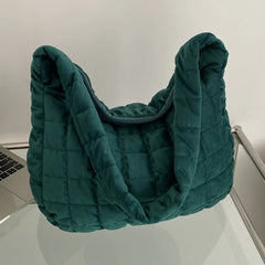 Quilted Plaid Underarm Bag for Women Soft Casual Tote