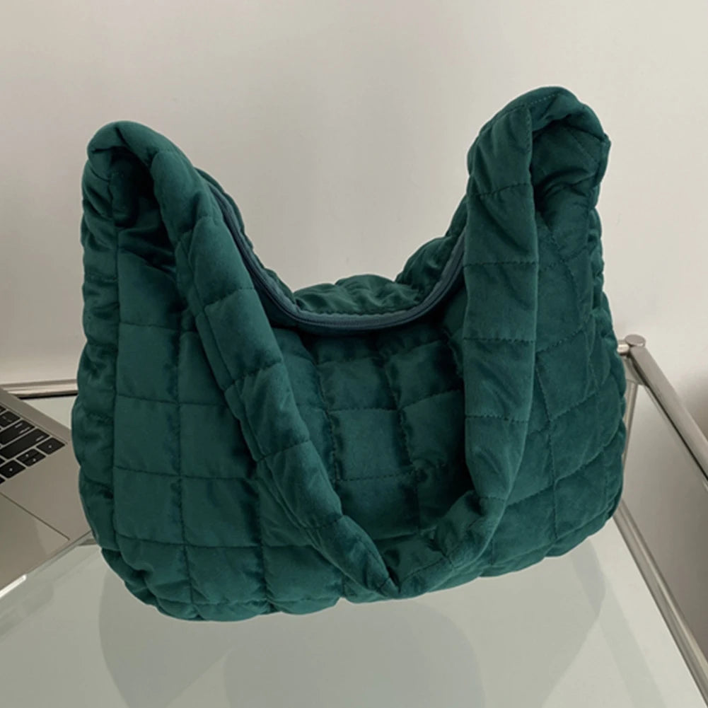 Women Underarm Bags Quilted Plaid Totes Large Capacity Solid Casual