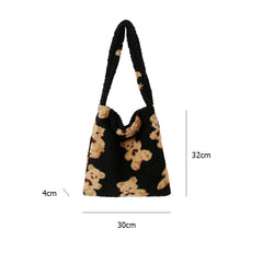Women Lamb Fabric Shoulder Tote Bag Fluffy Bear Handbags Large Capacity