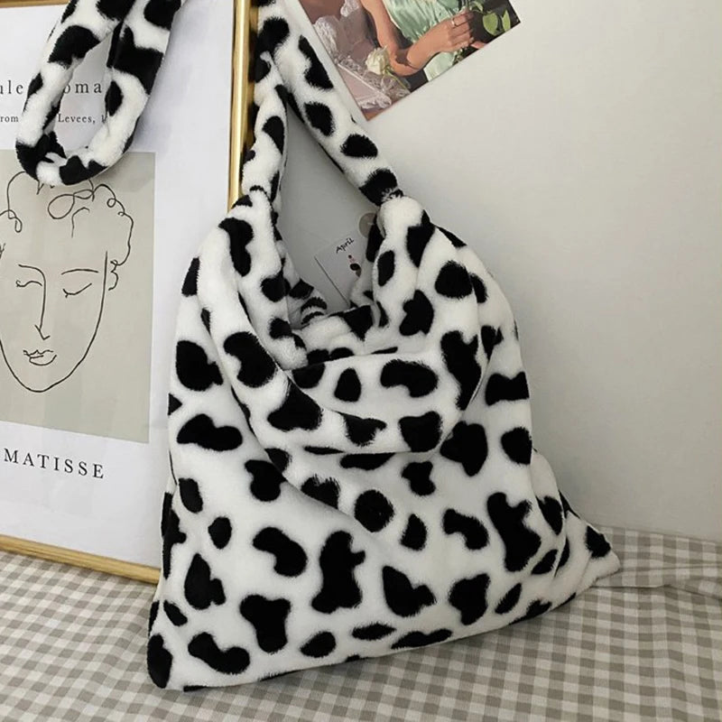 Fluffy Fur Bear Shoulder Tote Bag - Large Capacity