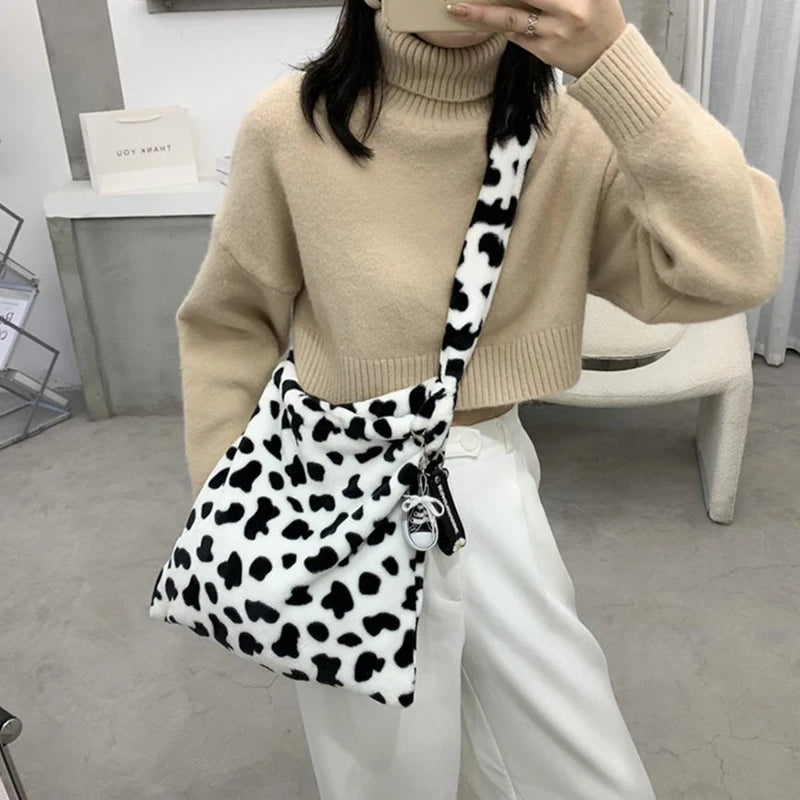 Fluffy Fur Bear Shoulder Tote Bag - Large Capacity