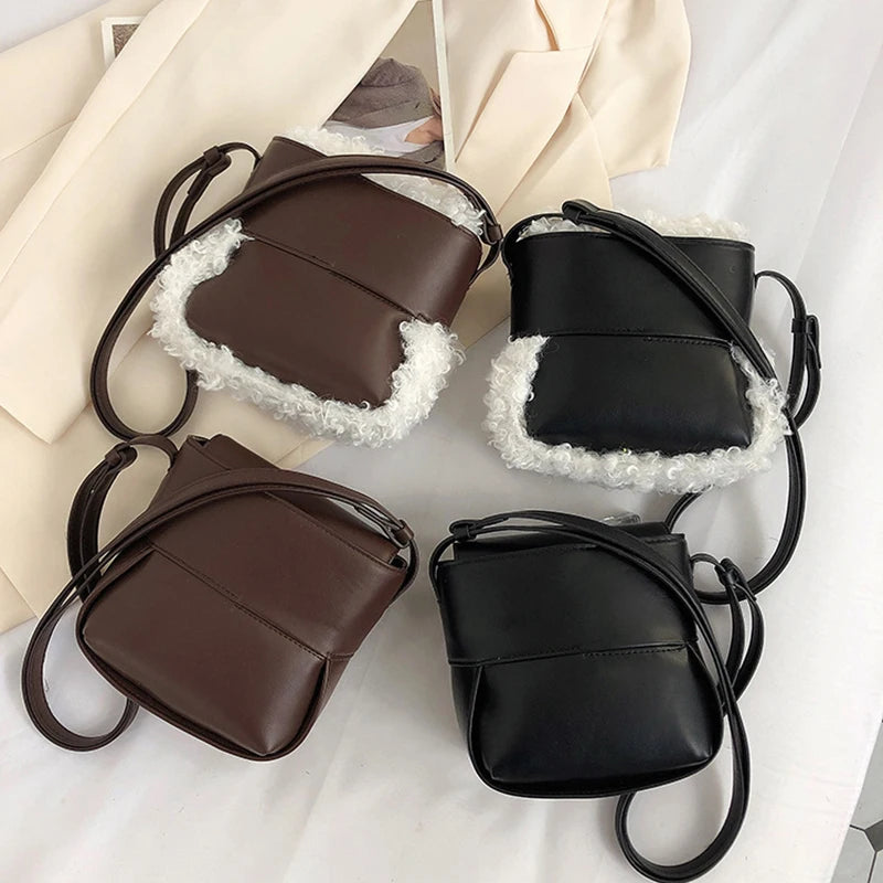 Soft Plush Lamb Wool Handbag Winter Crossbody Bag PU Bolsa