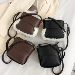 Soft Plush Lamb Wool Handbag Winter Crossbody Bag PU Bolsa