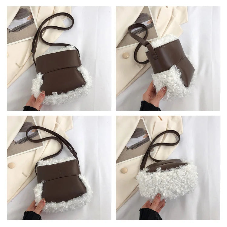 Soft Plush Lamb Wool Handbag Winter Crossbody Bag PU Bolsa