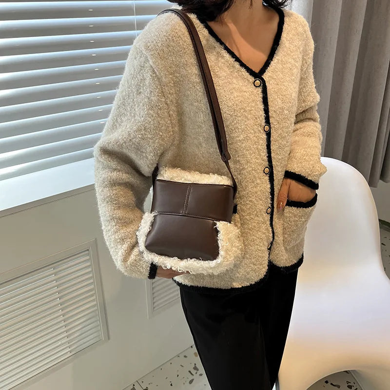 Soft Plush Lamb Wool Handbag Winter Crossbody Bag PU Bolsa