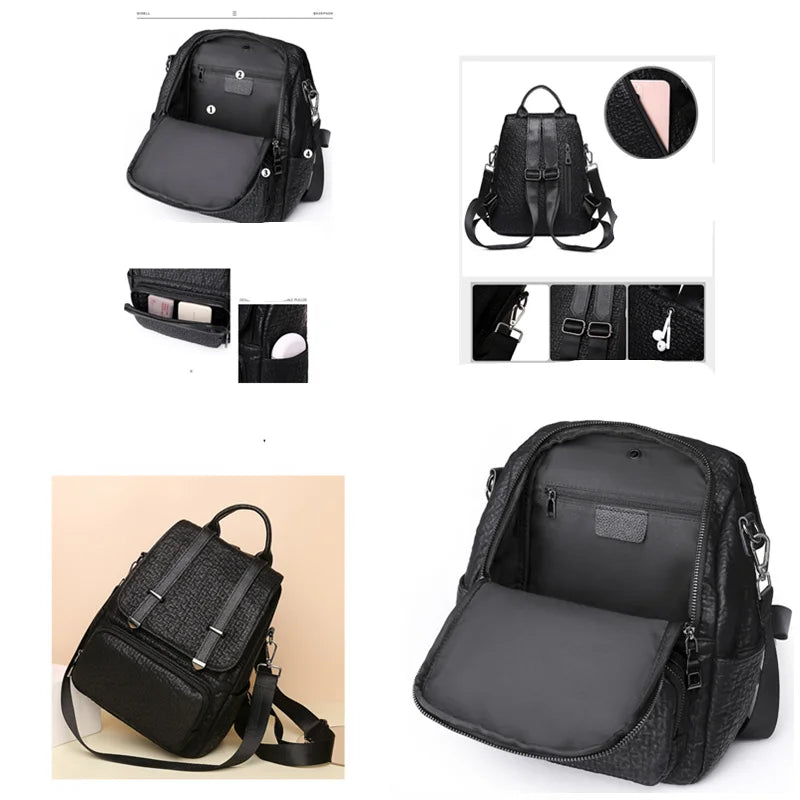 Large Capacity Leather Backpack Purse for Women Vintage Bag