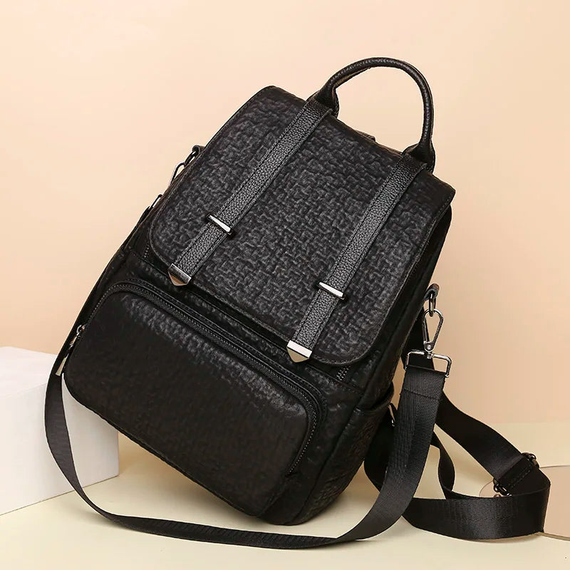 Large Capacity Leather Backpack Purse for Women Vintage Bag