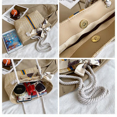 Women Large Capacity Straw Shoulder Tote Bag