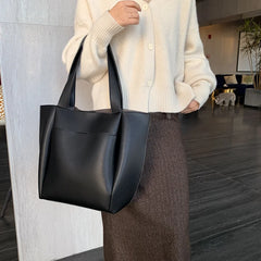 Women Large Capacity Top-handle Bags Solid PU Leather Shoulder Shopper Bags