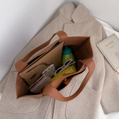 Women Large Capacity Top-handle Bags Solid PU Leather Shoulder Shopper Bags