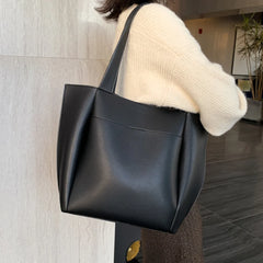 Women Large Capacity Top-handle Bags Solid PU Leather Shoulder Shopper Bags