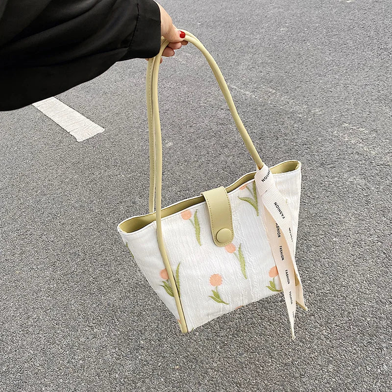Print Large Shoulder Bag Soft Cloth Fabric Handbag for Women