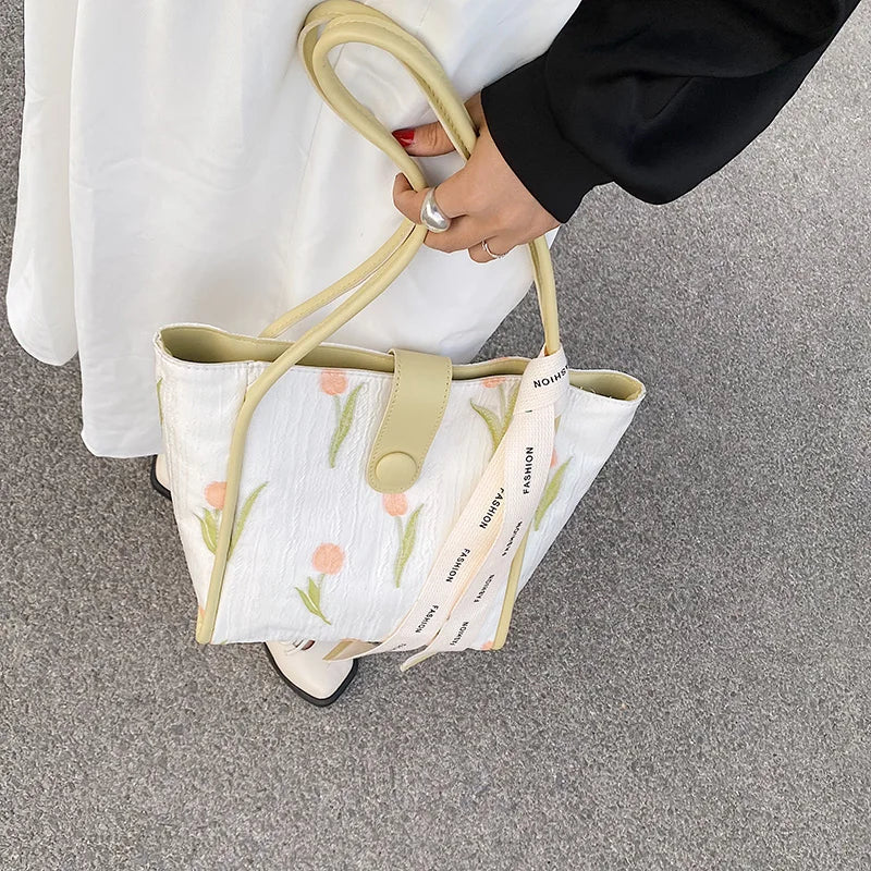 Print Large Shoulder Bag Soft Cloth Fabric Handbag for Women