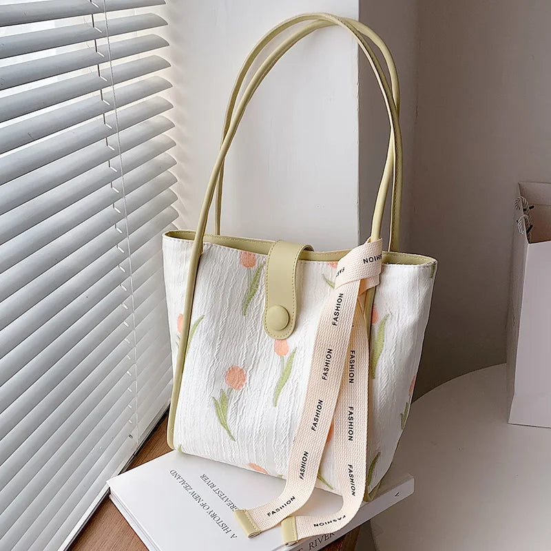 Print Large Shoulder Bag Soft Cloth Fabric Handbag for Women