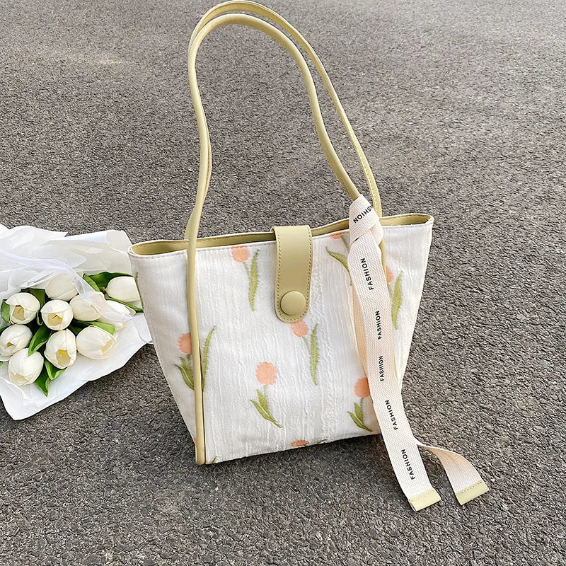 Print Large Shoulder Bag Soft Cloth Fabric Handbag for Women