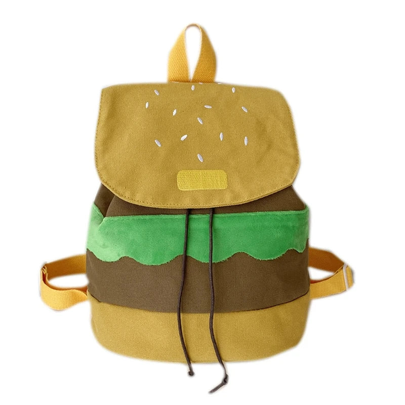 Hamburger Backpack Canvas/Plush Drawstring Schoolbag for Daily Occasion Shopping