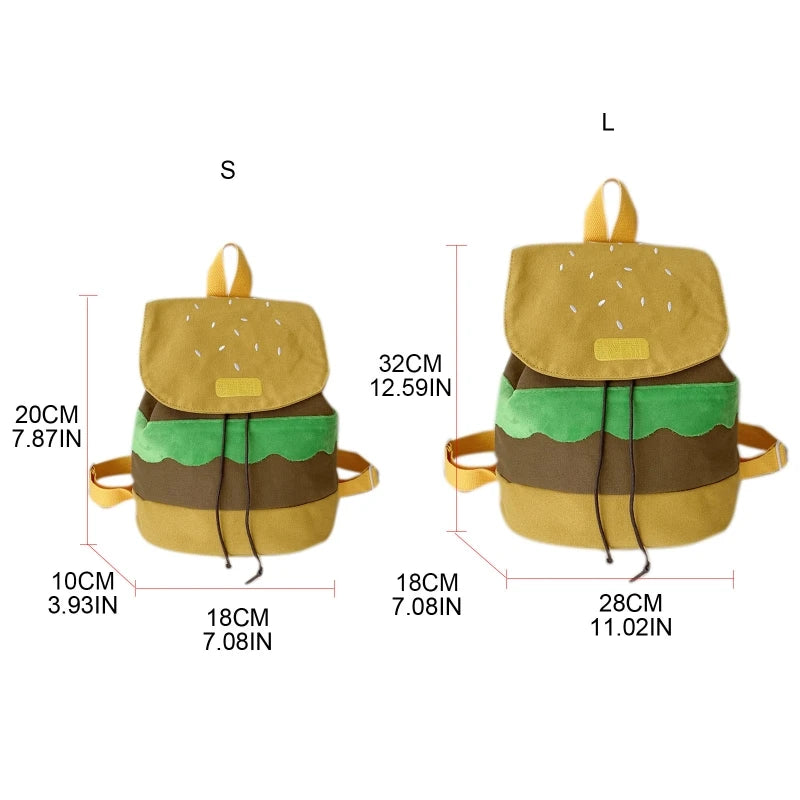 Creative Hamburger Backpack Canvas Plush Drawstring Schoolbag