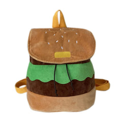 Creative Hamburger Backpack Canvas Plush Drawstring Schoolbag