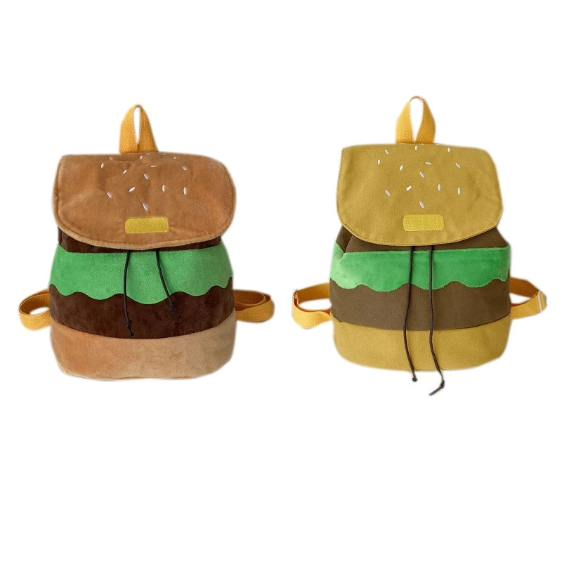 Hamburger Backpack Canvas/Plush Drawstring Schoolbag for Daily Occasion Shopping