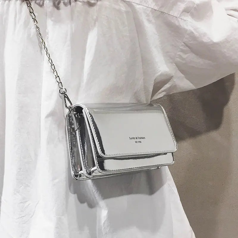 Women Laser Flap Bags Mirror Chain Shoulder Bag Small Handbag