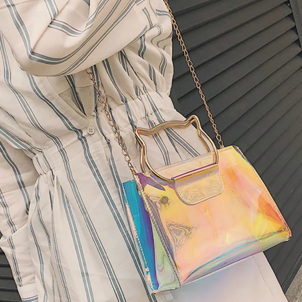 Women Laser Mini Chain Shoulder Bag Cat Handbag Fashionable Shoulder Fl