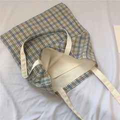 Women Lattice Cloth Shoulder Bag Plaid Daily Shopping Thick Book Bags