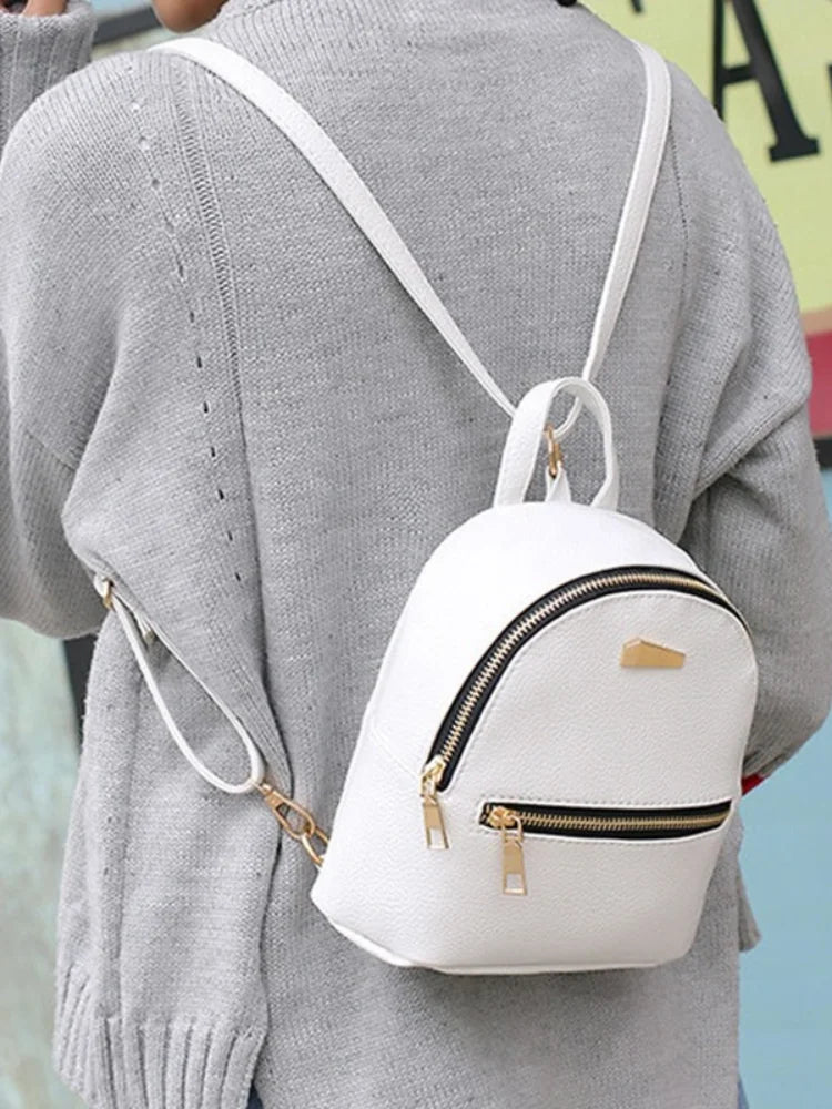 Women Leather Backpack School Rucksack College Solid Ladies Satchel