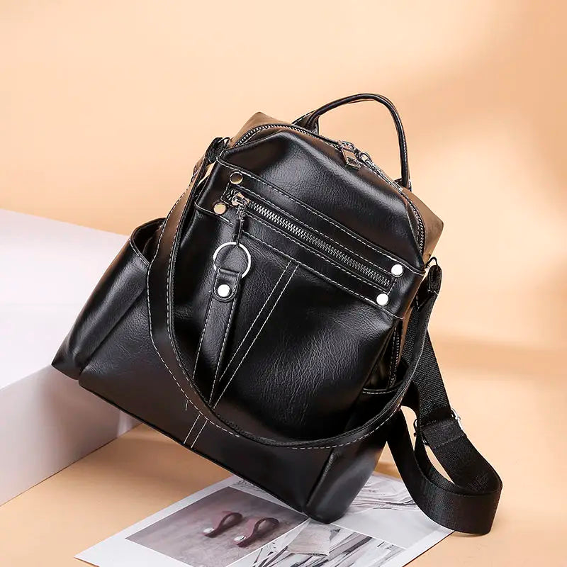 Leather Backpack for Women Zipper Chest Bag Travel Back Pack