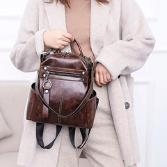 Leather Backpack for Women Zipper Chest Bag Travel Back Pack