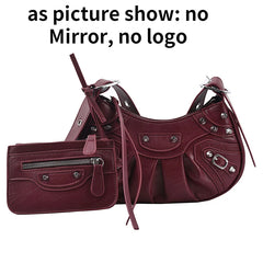 Women Leather Half Moon Shoulder Bags 2 Pcs/set Rivets Armpit Crossbody Bags