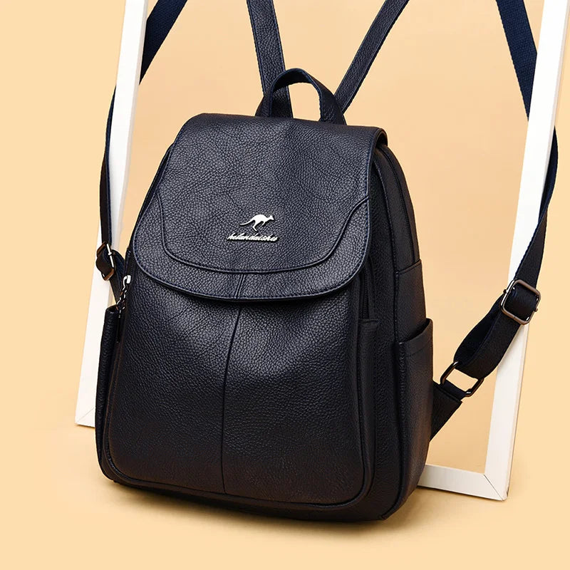 Women Leather Backpack High Capacity School Bag for Teenager Girls