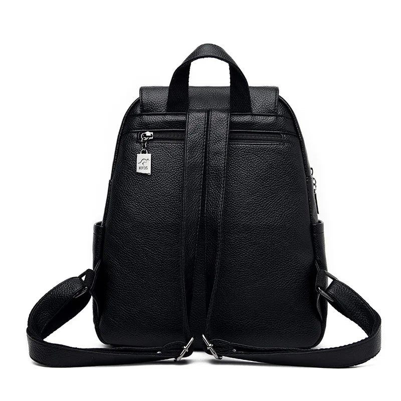 Women Leather Backpack High Capacity School Bag for Teenager Girls
