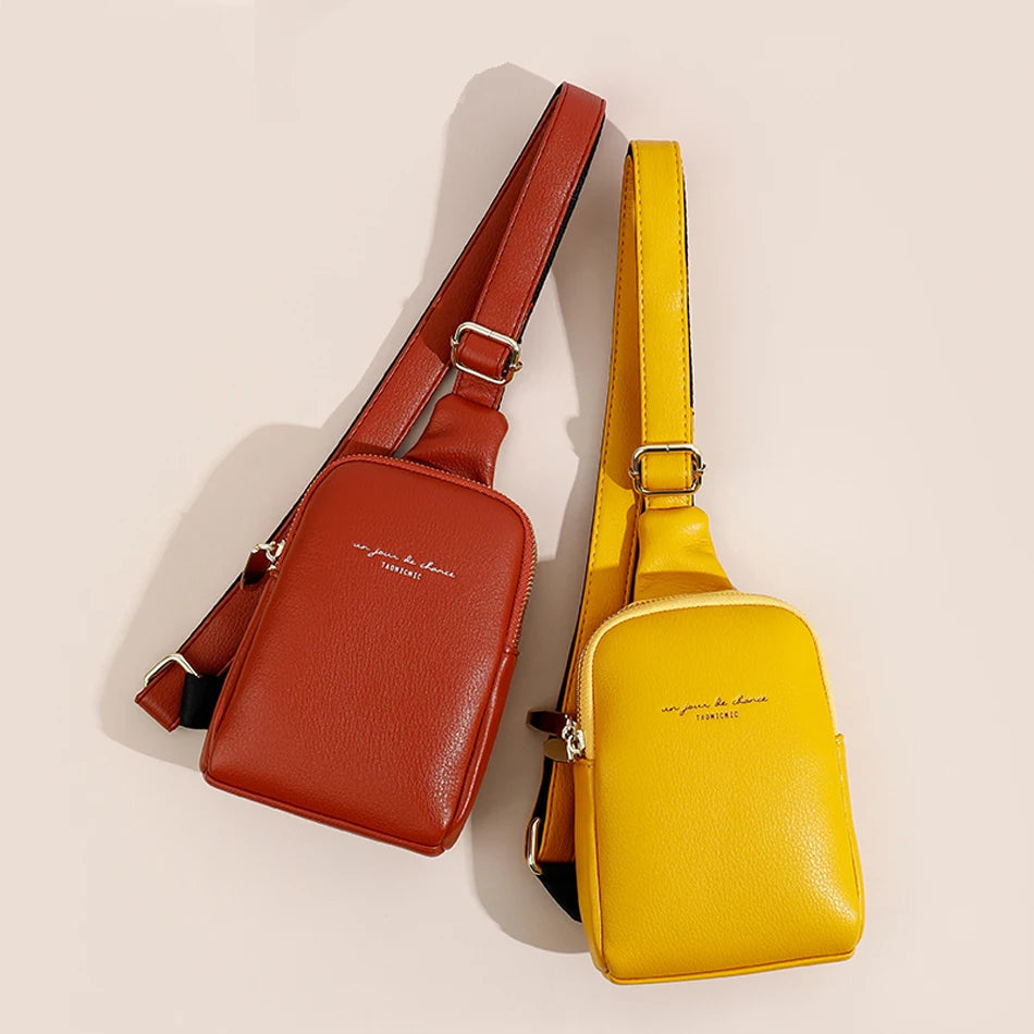 Women Leather Pink Chest Pack Bag Hip Hop Banana Belt Bag