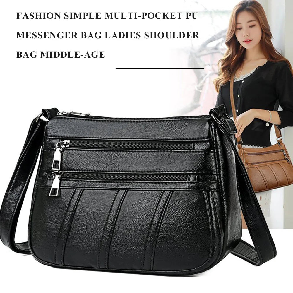 Women Leather Shoulder Bag Multi-pocket Mother Female Zipper Crossbody Handbags