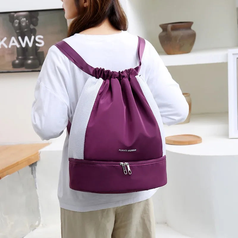 Women Nylon Backpacks Large-capacity Drawstring Backpack