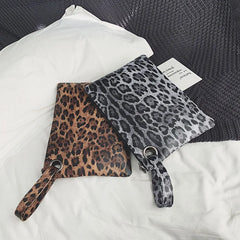 Leopard Leather Clutch Wristlet Bag Envelope Wallet Beach Vacation Handbag