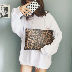 Leopard Leather Clutch Wristlet Bag Envelope Wallet Beach Vacation Handbag