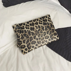 Leopard Leather Clutch Wristlet Bag Envelope Wallet Beach Vacation Handbag