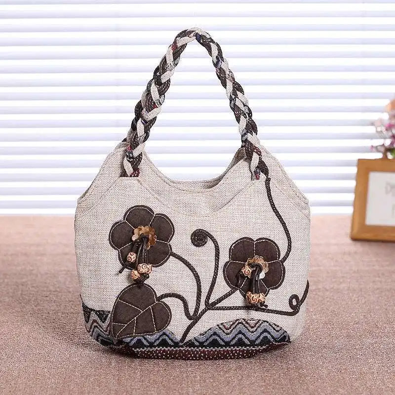 Women Linen Shoulder Bag Casual Tote Purse Travel Handbag