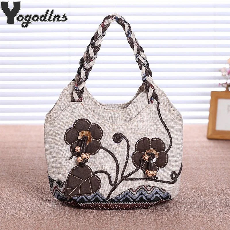 Women Linen Shoulder Bag Casual Tote Purse Travel Handbag