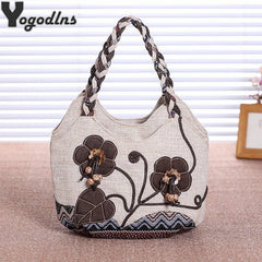 Women Linen Shoulder Bag Casual Tote Purse Travel Handbag