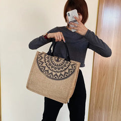 Large Capacity Women Linen Tote Shopper Bag Handbag Beach Travel Reusable Eco Ba