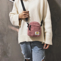 Women Pink Canvas Shoulder Bag Small Messenger Zipper Purse For Girl