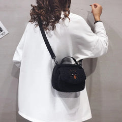 Women Small Plush Shoulder Bag Canvas Cross Body Bag Ladies Embroidery Purse