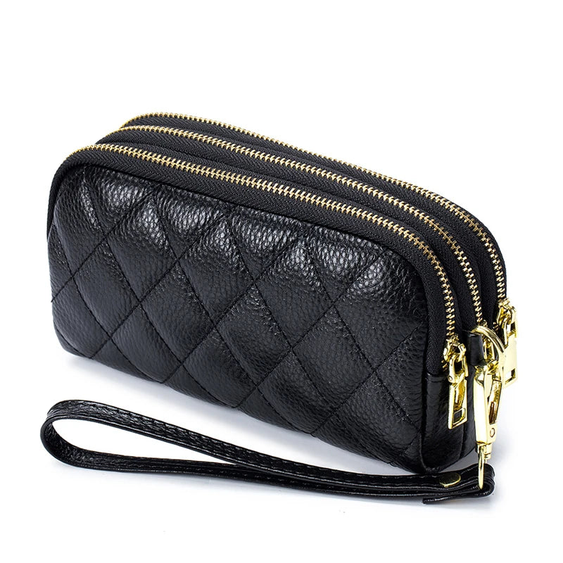 Women Long Wallet Leather 3-layer Zipper Purse Large Capacity Clutch Phone Bag