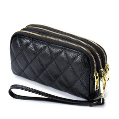 Women Long Wallet Leather 3-layer Zipper Purse Large Capacity Clutch Phone Bag