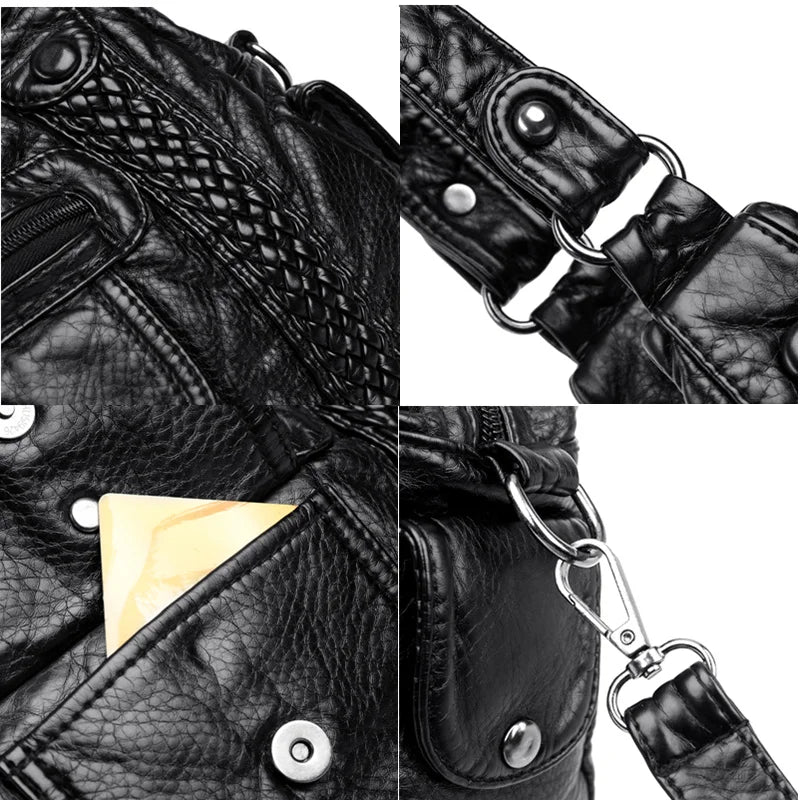 Vintage Soft Leather Women Handbag Satchel Motorcycle Tote Messenger Bag