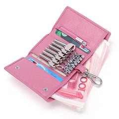 Leather Key Wallets 6 Ring Buckle Key Case Housekeeper Holder