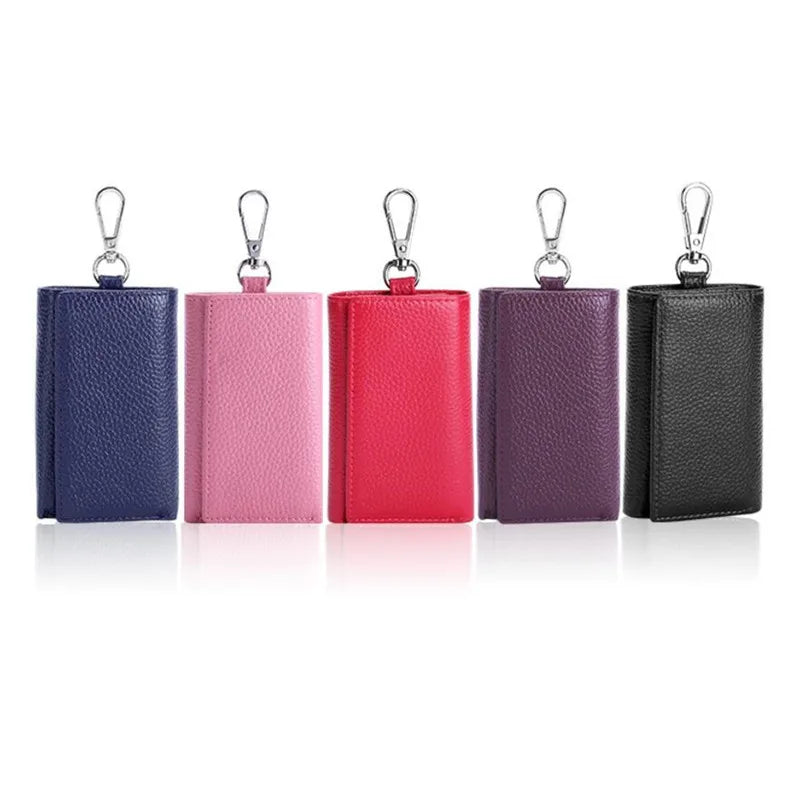 Leather Key Wallets 6 Ring Buckle Key Case Housekeeper Holder